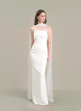 TANSSHOP视觉上是抹胸 网纱背心鱼尾长裙连衣裙白色礼服裙轻婚纱