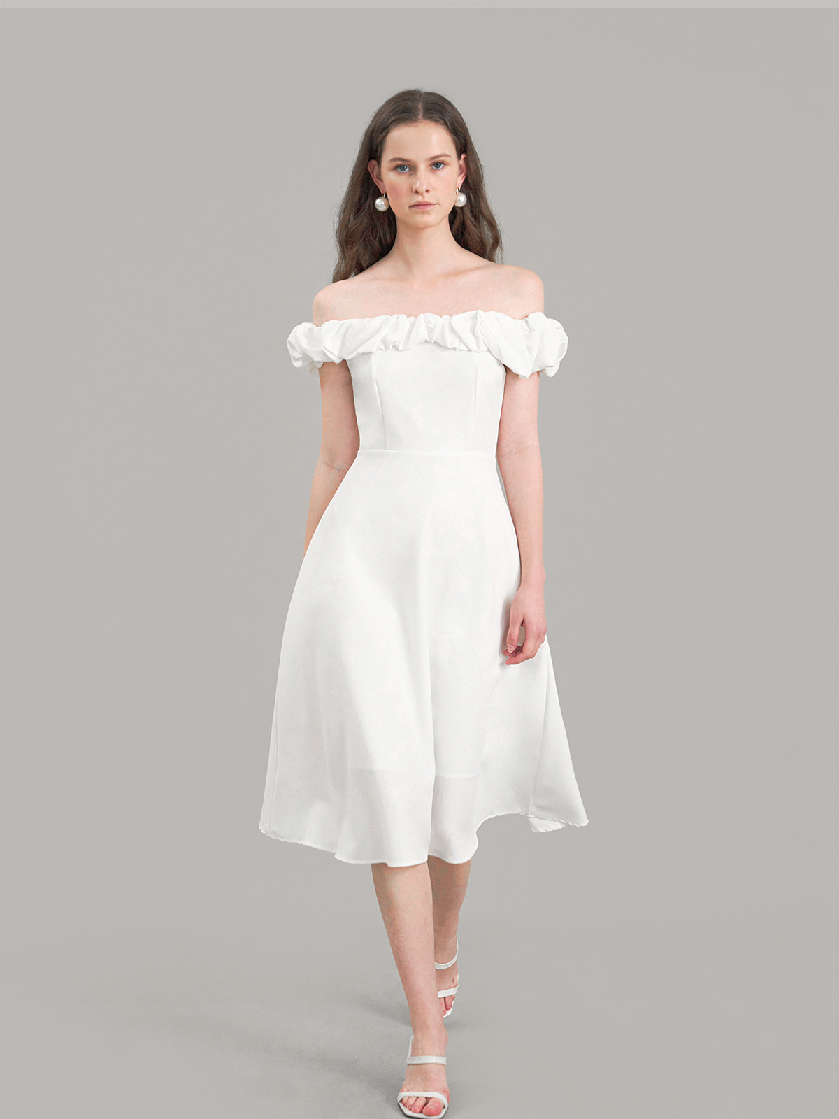 White off-shoulder mini dress in 2 lengths & slim fit - Taobao product photo 3