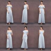 2025年新款 多款 式 TANSSHOP蓝色伴娘裙 缎面长款 连衣裙轻礼服裙女