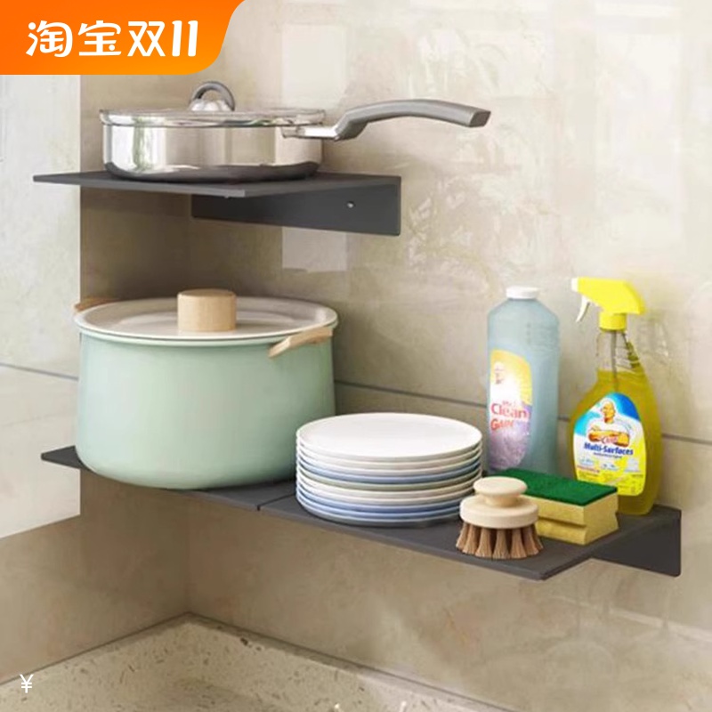 加宽加厚一字板置物架厨房碗碟锅架墙上隔板浴室免打孔卫生间搁板