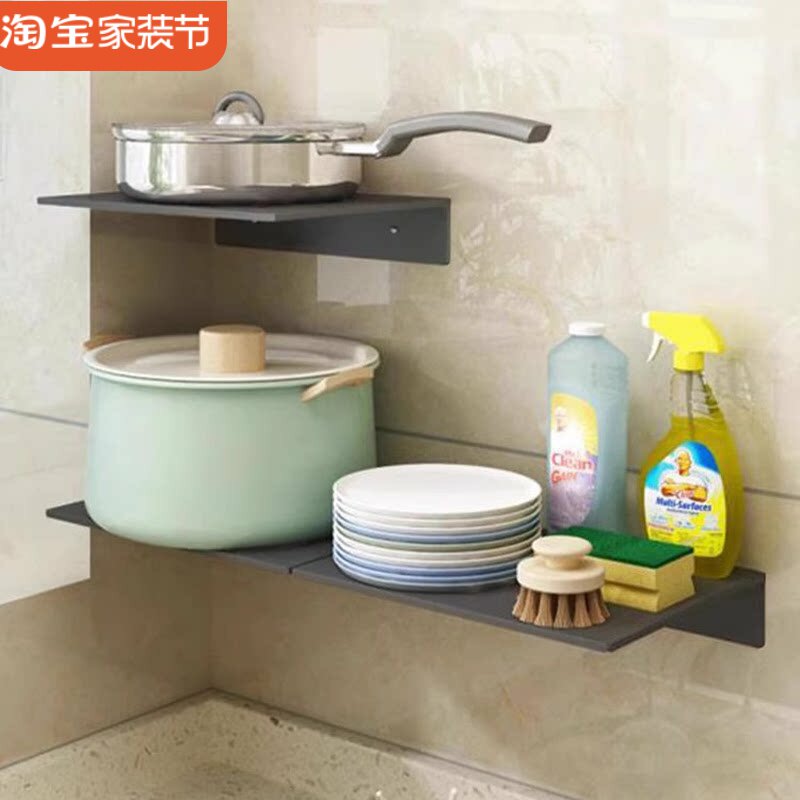 加宽加厚一字板置物架厨房碗碟锅架墙上隔板浴室免打孔卫生间搁板