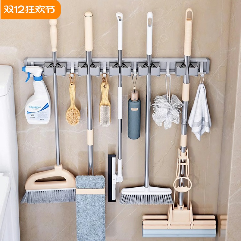 免打孔强力拖把壁挂夹神器挂钩扣置物收纳挂架卫生间粘胶吸盘扫把