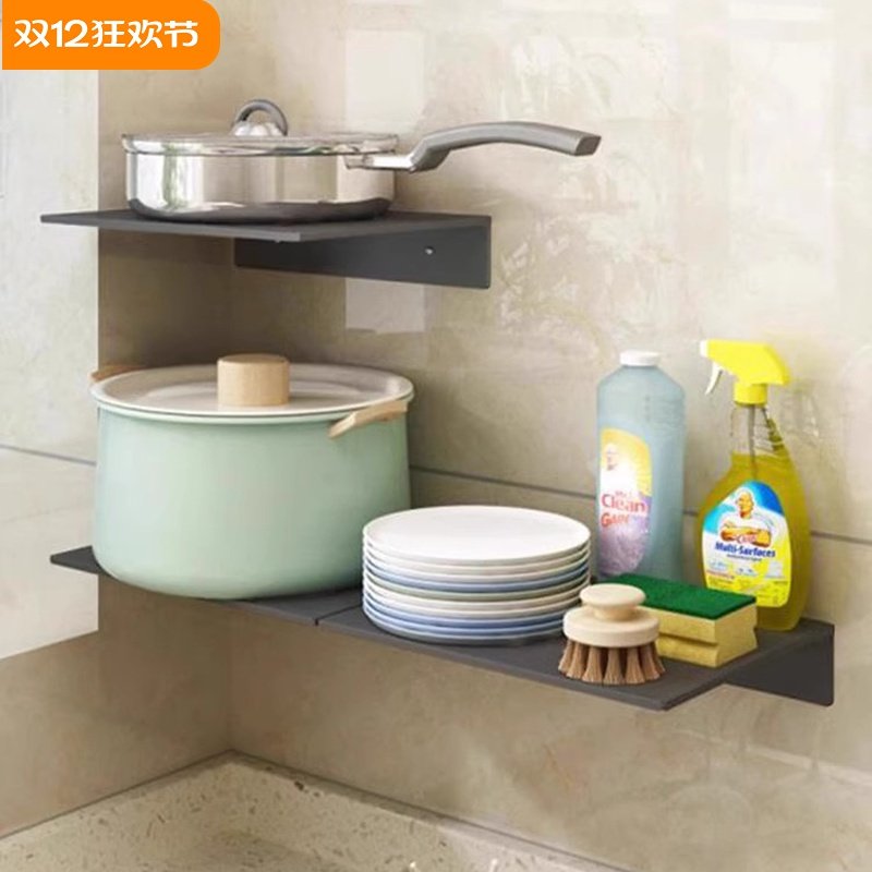 加宽加厚一字板置物架厨房碗碟锅架墙上隔板浴室免打孔卫生间搁板