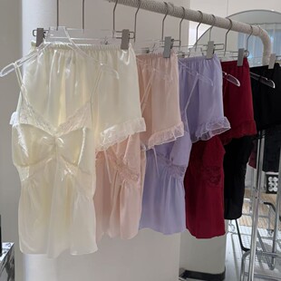 露背性感睡衣女丝绸 家居服套装 冰丝睡衣女夏季 少女纯欲吊带短裤