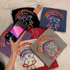 Official picture new loose girl cute rainbow bear short sleeve shirt