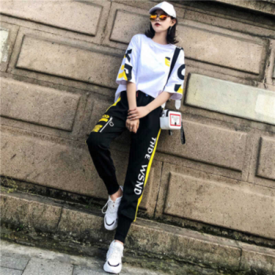 嘻哈運動套裝女春夏新款寬鬆洋氣恤帥氣時尚休閒兩件套班服