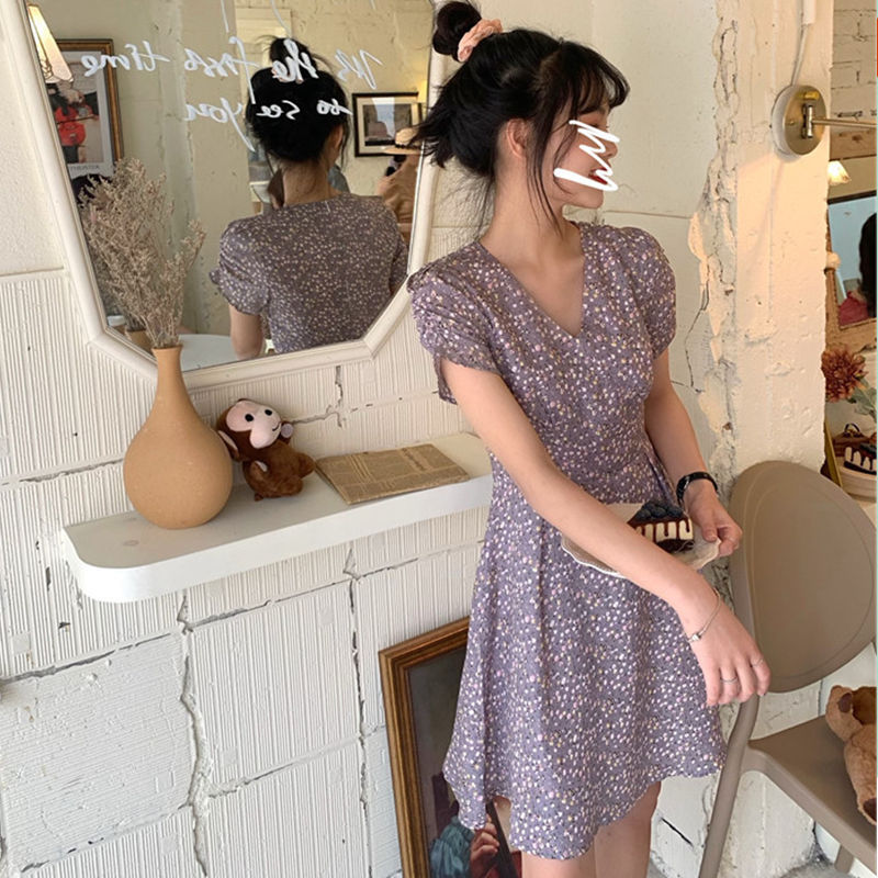 Summer big size women's dress age reduction slightly fat sister floral collar show thin short sleeve retro dress