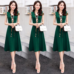 2020 summer new Korean version of large women's dress with belly covering temperament