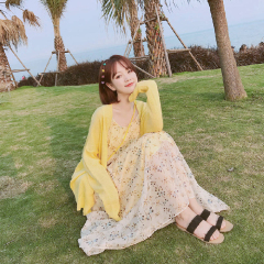 New style skirt girl spring and summer little fresh super fairy student floral dress suspender skirt chiffon skirt girl long skirt