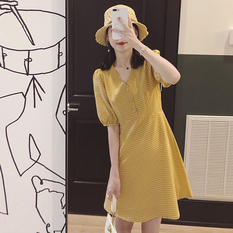 Summer dress new style show thin women's short stature fat heart machine cover belly dress style short style