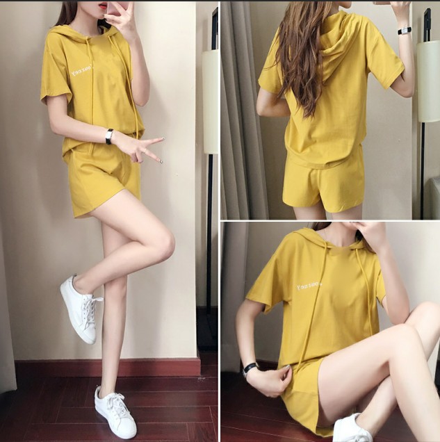 Casual sportswear suit women's new summer wear loose size hooded short sleeve shorts fashion two piece set fashion