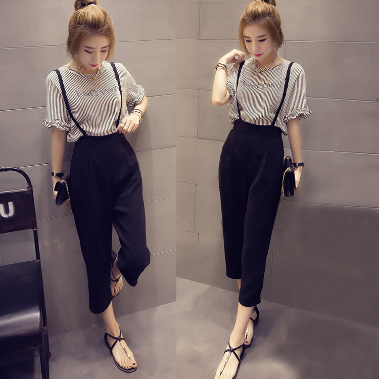 ! fat mm Short Sleeve Chiffon wide leg Capris casual fashion two piece suit