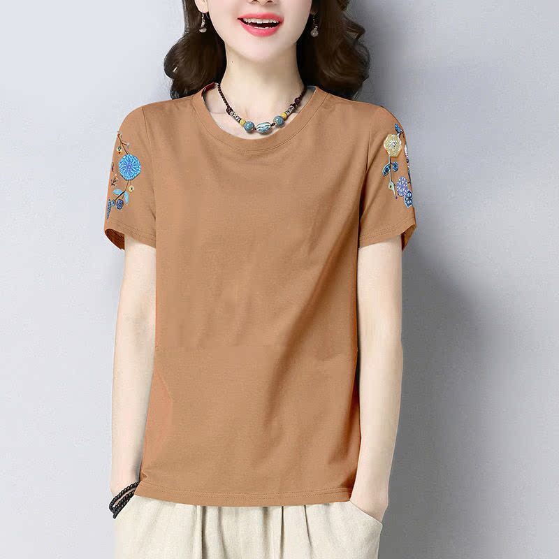 Short sleeve t-shirt female summer loose middle aged mother's top large T-shirt bottom coat