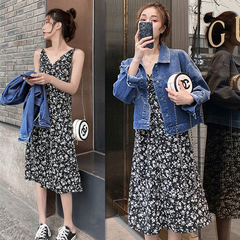 Floral suspender dress new spring and autumn base skirt gentle wind long skirt waist show thin temperament skirt children