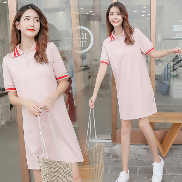 Pink dress with embroidered collar