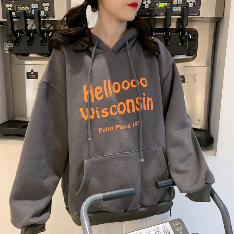 Loose hooded Pullover small man BF wind long sleeve sweater girl student David suit 250g