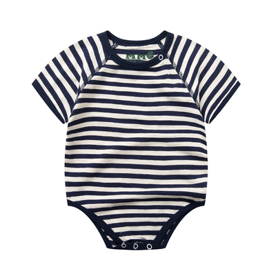 爬爬有机棉条纹连体装短袖哈衣