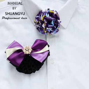 花朵蝴蝶结光大工作服发夹网兜银行邮政领花女头花领结配套红蓝紫