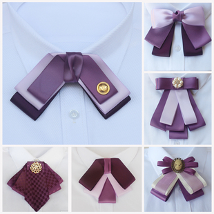 职业领花空姐银行酒店女士紫色蝴蝶结服务员领结女胸针领巾交通