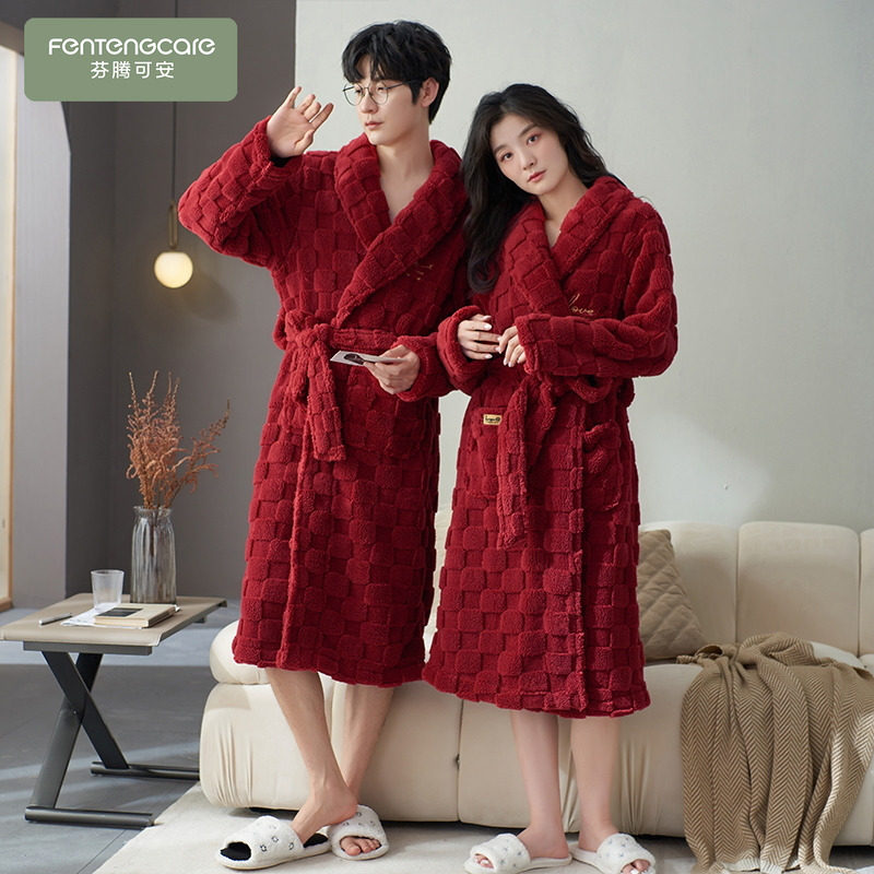 结婚睡袍情侣睡衣秋冬季女新婚加厚珊瑚绒浴袍长袍大红家居服男士,女士内衣/男士内衣/家居服,睡袍/浴袍,淘宝优惠券,粉丝福利购,淘宝优惠卷