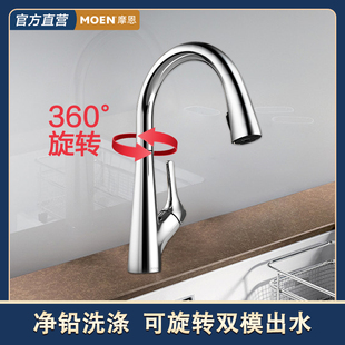 摩恩冷热水龙头抽拉式水槽家用净水洗涤2合1厨房龙头铜GN69700