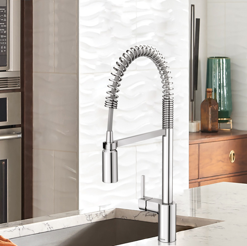 摩恩厨房龙头抽拉式冷热弹簧下拉可旋转水槽铜洗菜盆洗碗盆龙头