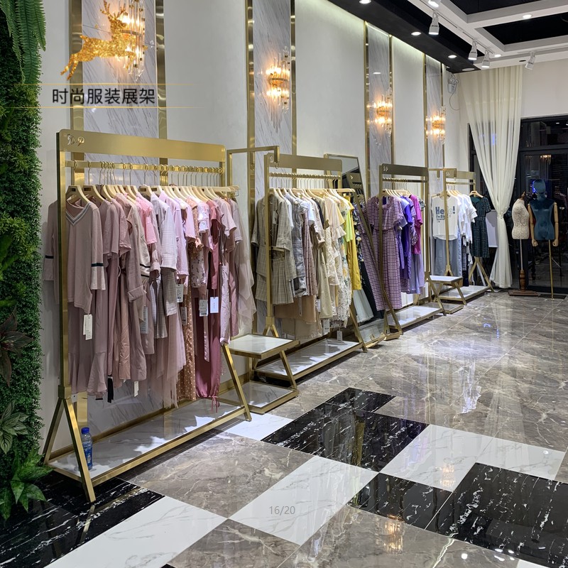 高端定制男女服装店展示架落地式挂衣服架子中岛架金色陈列架货架限6000张券