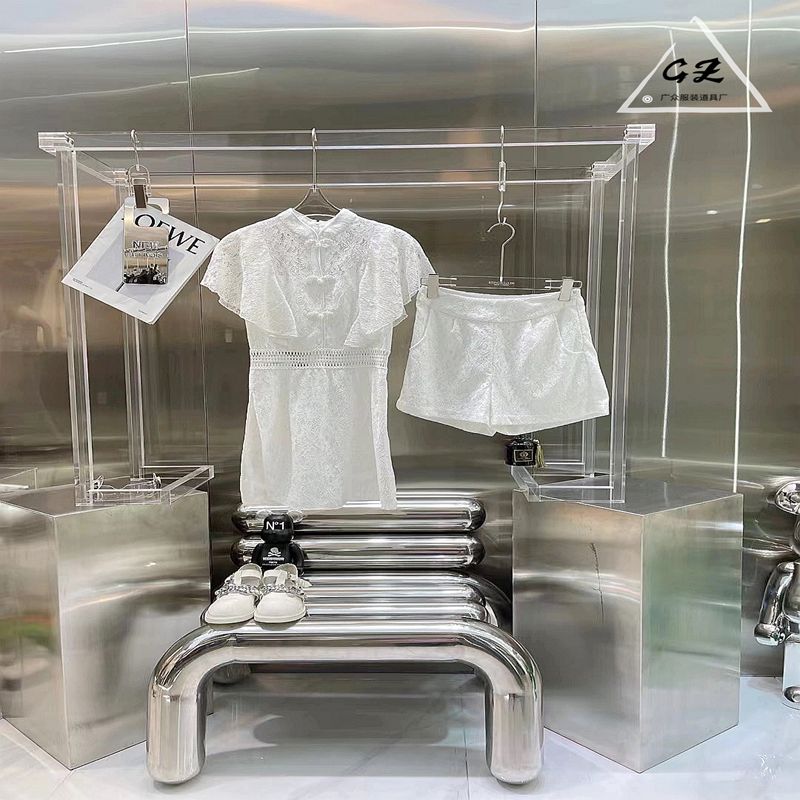 网红橱窗展示架女装店亚克力拍照挂板陈列落地架不锈钢水晶组合架