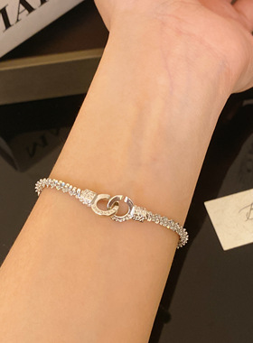 波光粼粼闪钻轻奢银色手链女小众高级感双环锁扣精致时尚百搭手饰