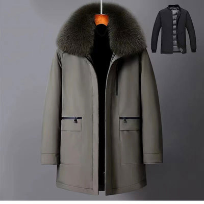 中老年人羽绒服男加厚中长款老年爸爸爷爷大码可脱卸内胆保暖外套