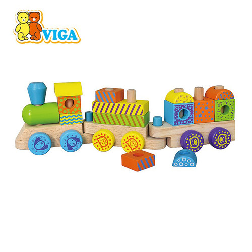 VIGA唯嘉积木火车儿童木制玩具