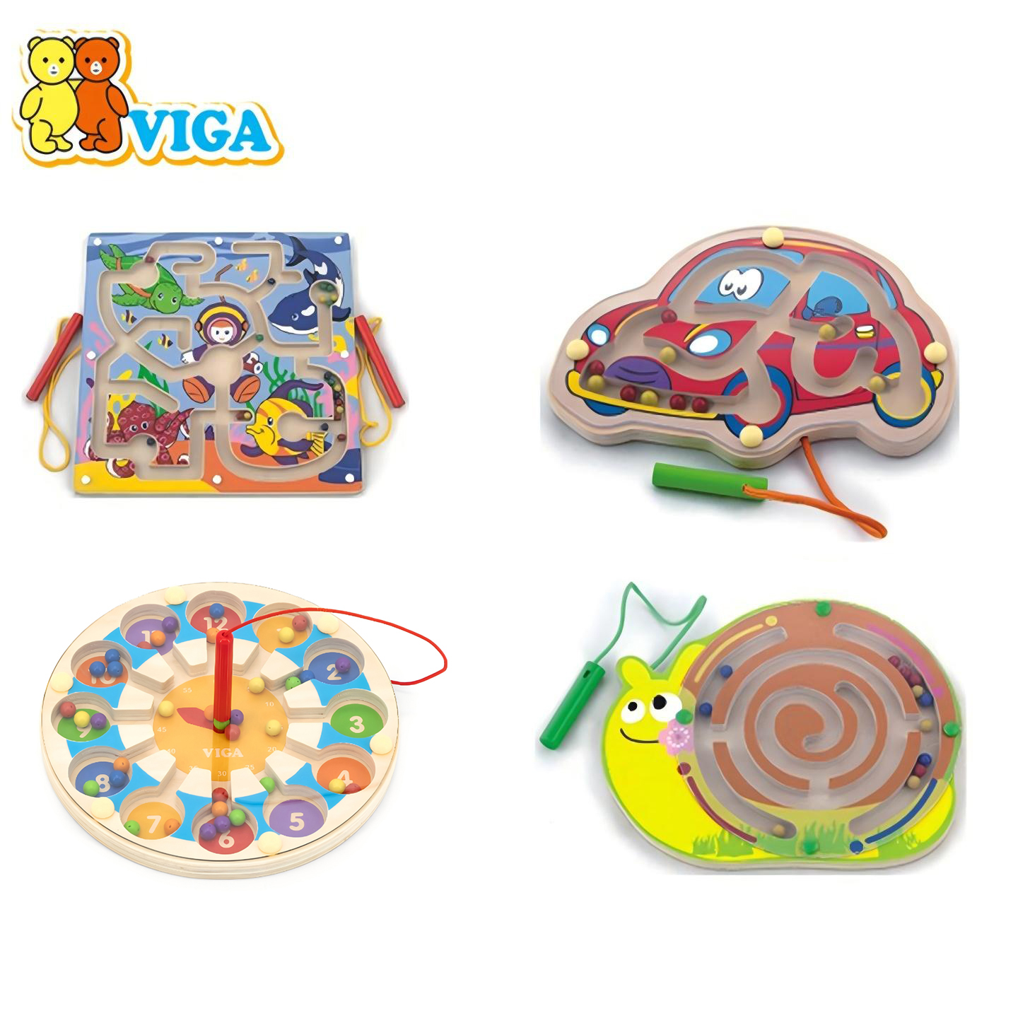VIGA唯嘉磁性动物迷宫木质玩具