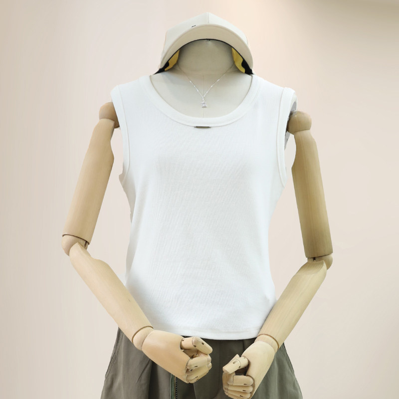 大码女装遮副乳无袖背心胖mm修身显瘦短款圆领内搭打底衫外穿上衣