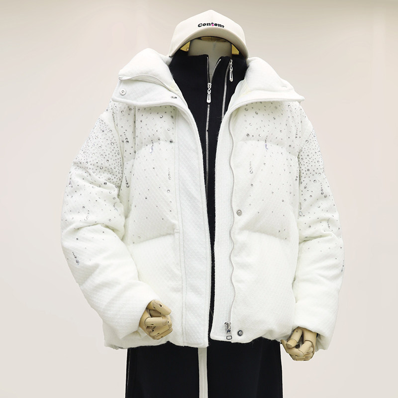 zaw大码女装立领烫钻短款羽绒服冬季时尚气质面包服胖mm显瘦外套