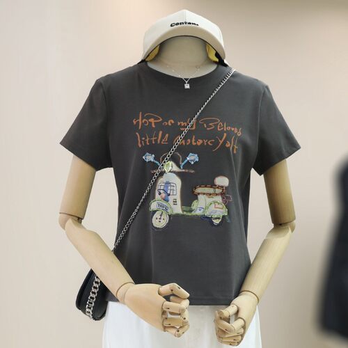 zaw大码胖MM韩版时尚百搭小众圆领正肩短袖T恤上衣女2026夏季新款