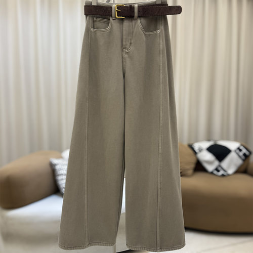 大码阔腿宽松加绒弯刀牛仔裤女