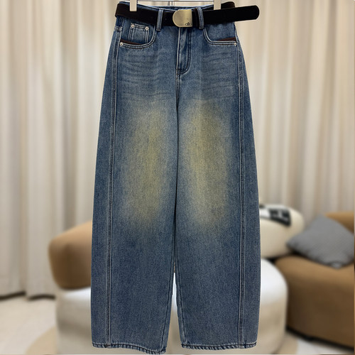 大码宽松加绒牛仔裤女胖mm