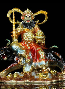 东南亚赵公明摆件骑虎武财神五路财神供奉店铺家用树脂摆件