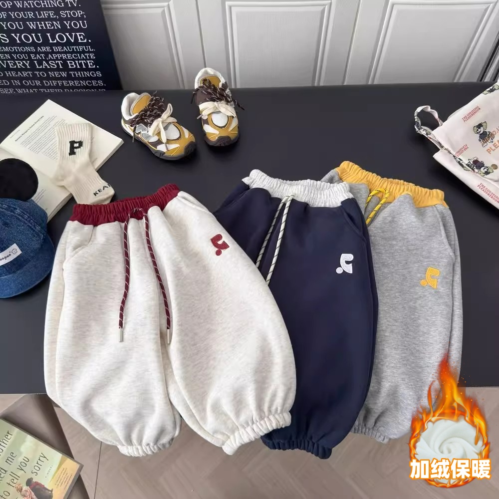 男童加绒裤子秋冬新款女童卫裤