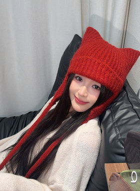 秋冬保暖护耳猫耳针织帽女