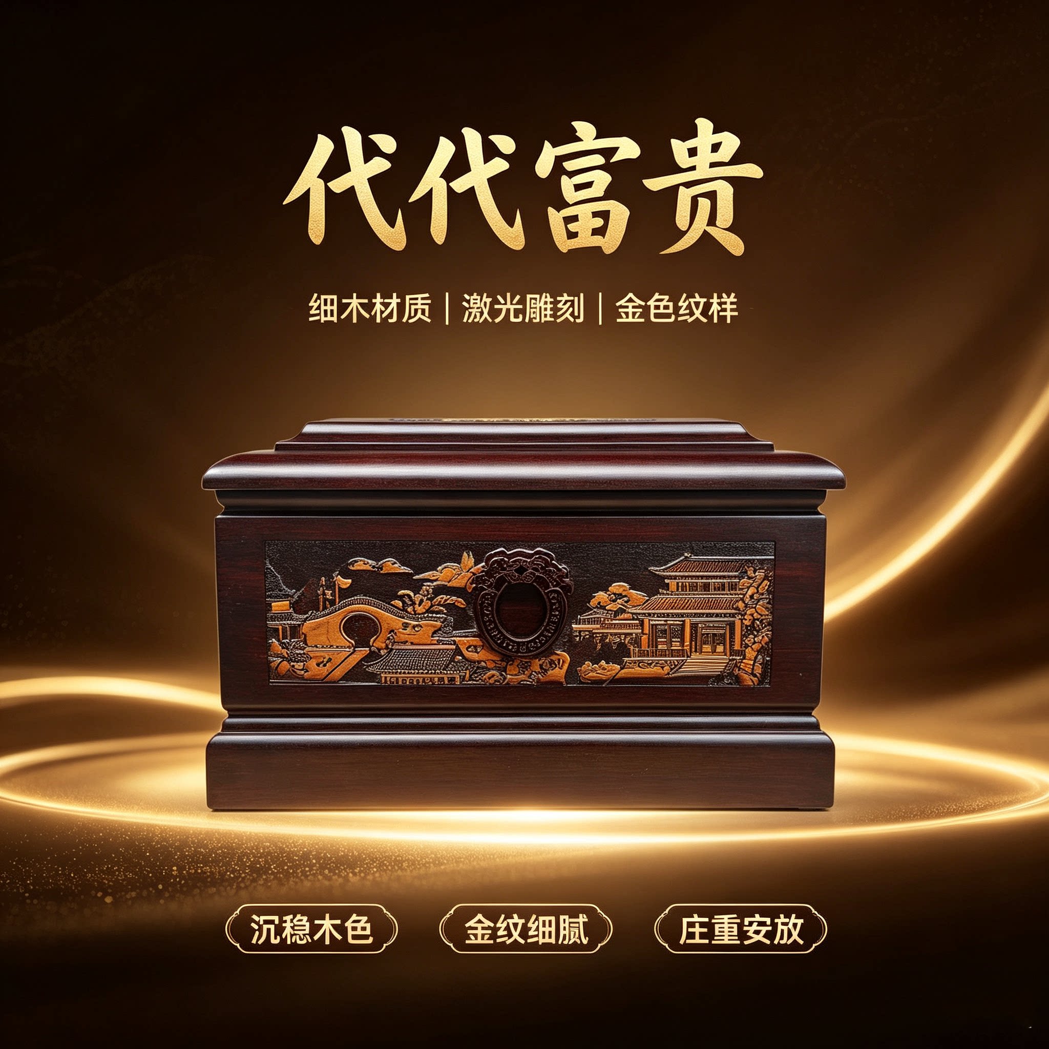 黑檀实木激光雕刻防潮骨灰盒