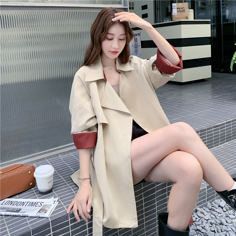 有货！韩系小个子卡其色拼色系带风衣女2C118-F833-P165控248,女装风衣,2C118