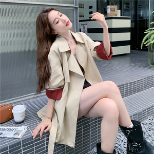 有货！韩系小个子卡其色拼色系带风衣女2C118-F833-P165控248图片