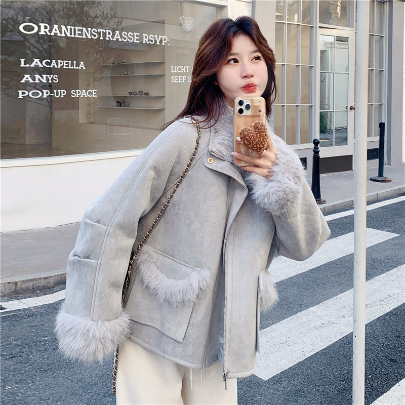 有货~浅灰色毛毛皮毛一体加厚保暖外套2C118-M870P215控318，女装皮草，2C118