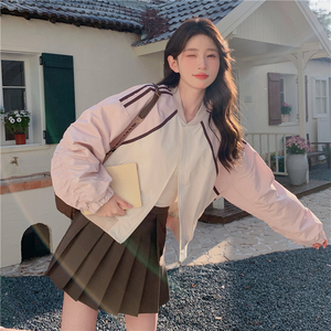 大货！粉色拼色棒球服短外套女2C118-W550-P120控178图片