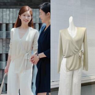 许我耀眼赵露思许妍同款衣服穿搭女秋季绑带针织开衫薄罩衫+裤子