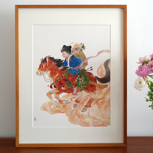 一二山马跃新程皇小小原创水墨新中式原木国潮客厅书房装饰画挂画