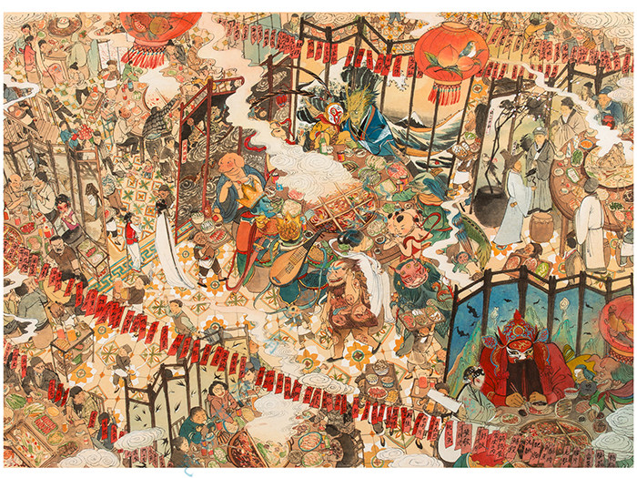 一二山皇小小人间烟火水墨画客厅玄关电表箱沙发墙餐厅装饰画横画