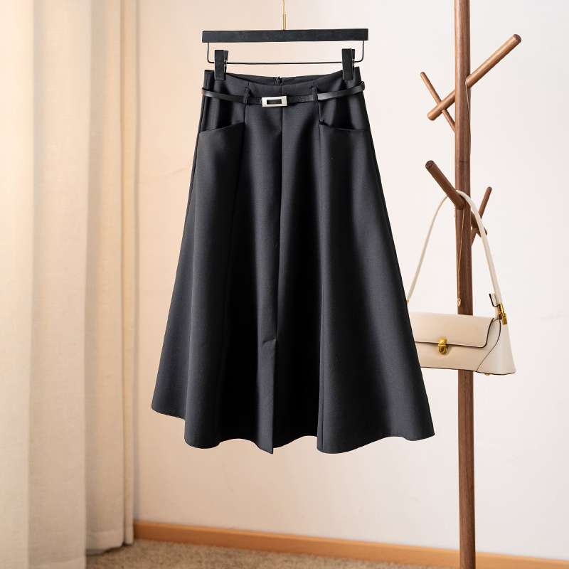 中长款A字伞裙轻奢通勤羊毛半裙