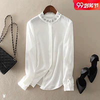 Áo sơ mi nữ mùa thu 2019 nữ lụa nặng tay dài cổ áo móng tay trắng áo lụa nữ - Áo sơ mi dài tay mẫu áo công sở đẹp